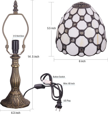 Werfactory® Small Tiffany Lamp White Crystal Bead Style Stained Glass Table Lamp 14" Tall